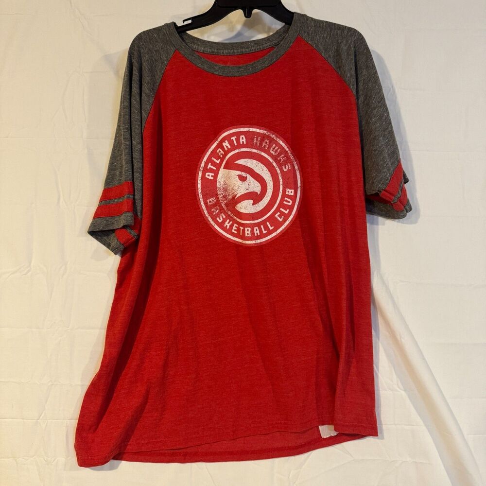 Atlanta Hawks Shirt Mens 2XL Red Gray Raglan Baseball Sleeve Basketball Club